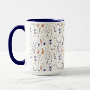 Mug Rose Bleu Violet Beige Fleurs Sauvages Botanique B