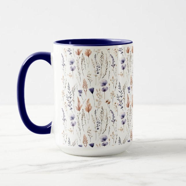 Mug Rose Bleu Violet Beige Fleurs Sauvages Botanique B (Gauche)