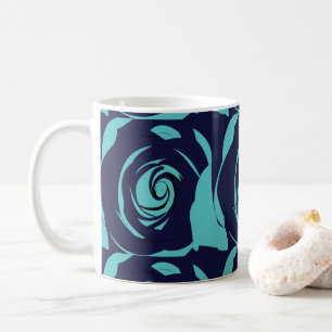 Mug Rose Bleue Fleur de Navy Bleu