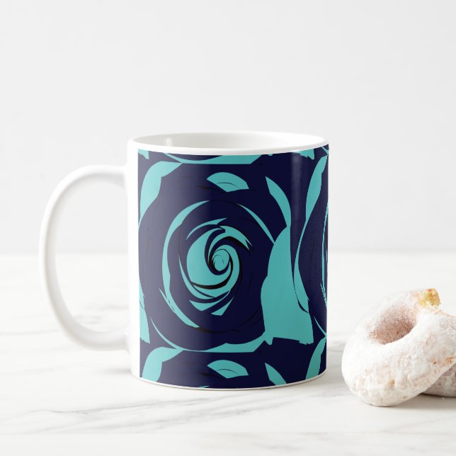 Mug Rose Bleue Fleur de Navy Bleu  (Avec donut)