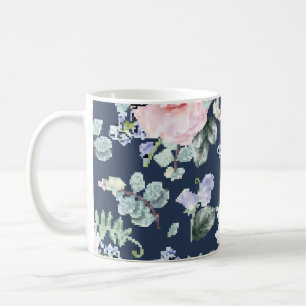 Mug Rose botanique Motif Vintage bleu.