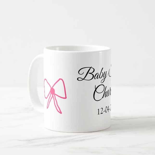 MUG ROSE BOW SIMPLE BABY SHOWER AJOUTER LE NOM DATE MI (Devant gauche)