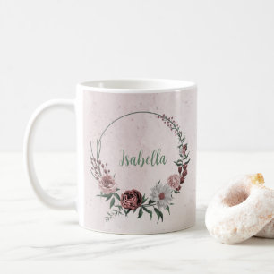 Mug rose cannelle rose et blanc floral verdure