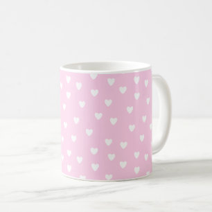 Mug Rose chaud avec Coeurs blancs