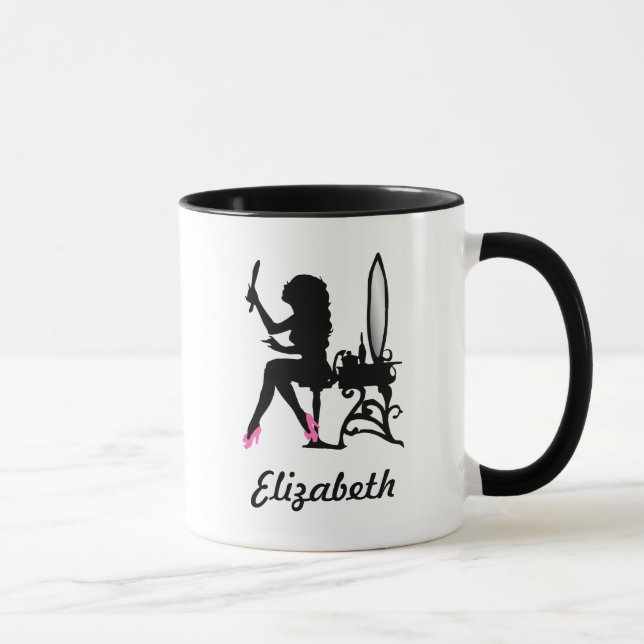 Mug Rose chic et femme de couleur de silhouette de (Droite)