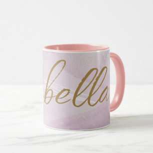 Mug Rose clair monogramme   Élégant minimaliste d'or r
