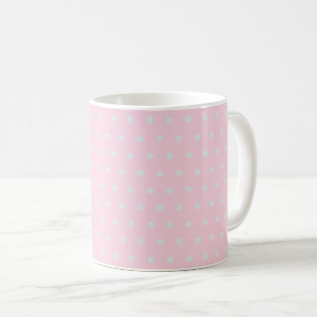 Mug Rose Clair Points Bleus Gris Clair (Devant droit)
