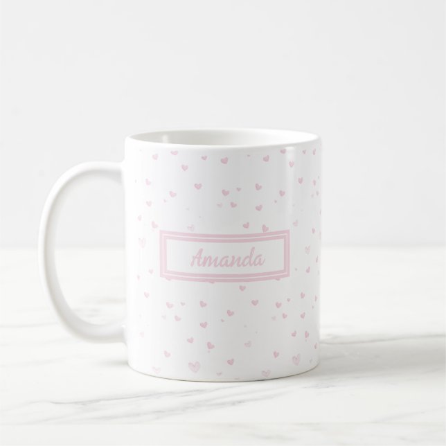 Mug Rose Coeur Motif Fille Romantique Aquarelle (Gauche)