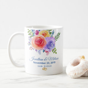 Mug Rose coloré aquarelle Mariage floral