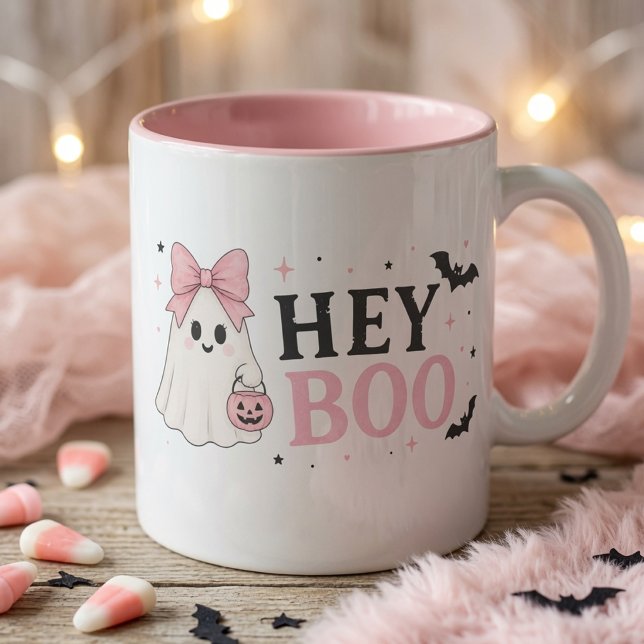 Mug Rose Coquette Hey Boo Fantôme Halloween Mignon  (Créateur téléchargé)