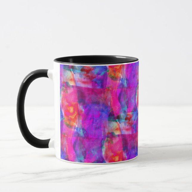Mug Rose d'art, bleu, arrière - plan rouge de texture (Gauche)