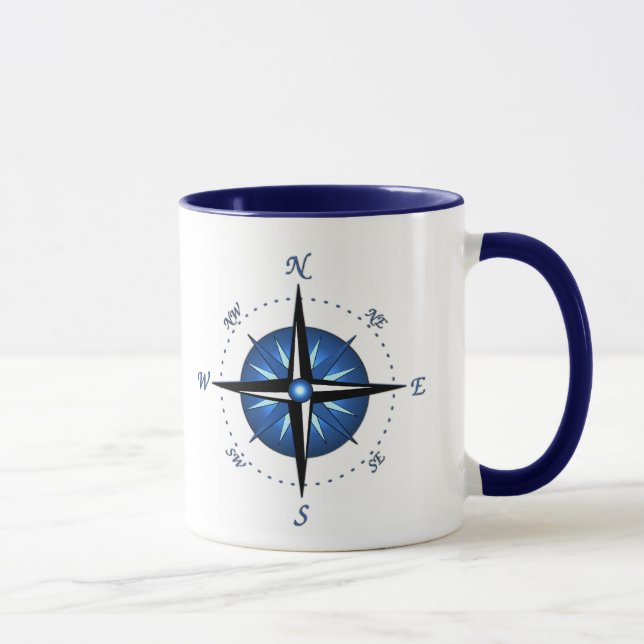 Mug Rose de boussole bleu (Droite)