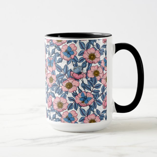 Mug Rose de chien et papillons (Droite)