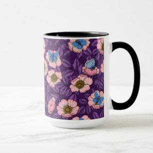 Mug Rose de chien et papillons en rose et violet