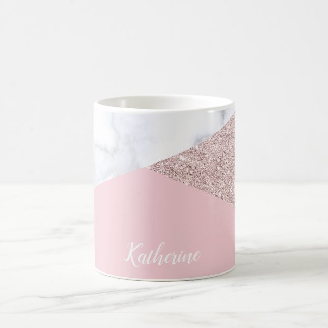 Mug Rose de marbre blanc de parties scintillantes (Centre)