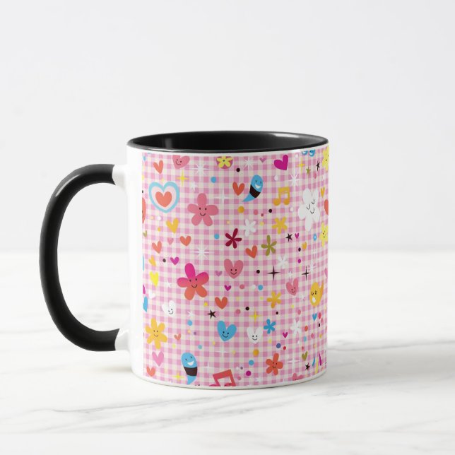 Mug rose de motif de bande dessinée d'amusement (Gauche)