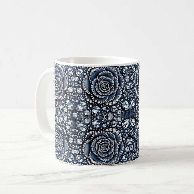 Mug Rose Diamant & Denim Bling Bijoux Glamour (Devant gauche)
