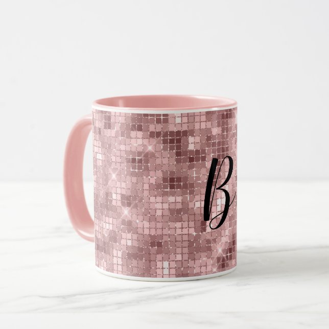 Mug Rose doré rose scintillant de luxe (Devant gauche)