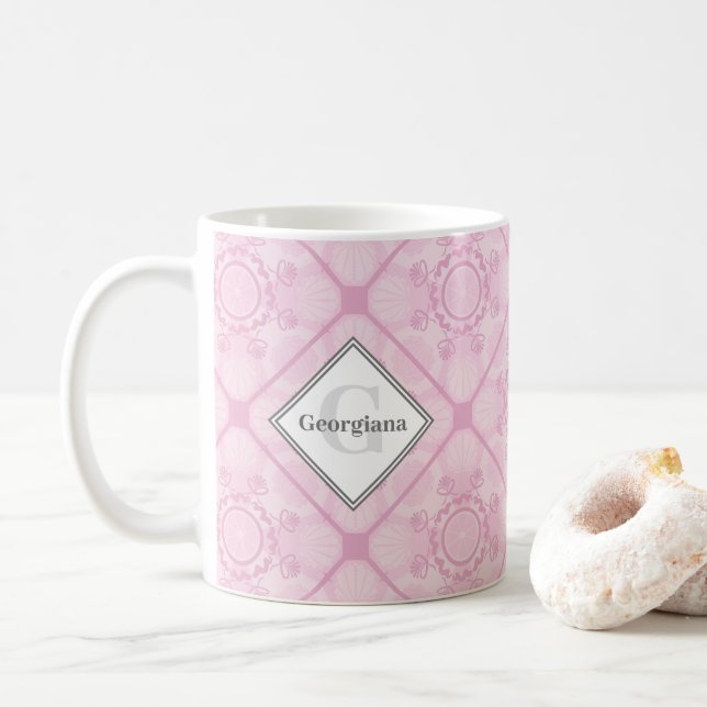 Mug Rose Dusky Monogrammé Préppy En Carrelage Rose (Avec donut)