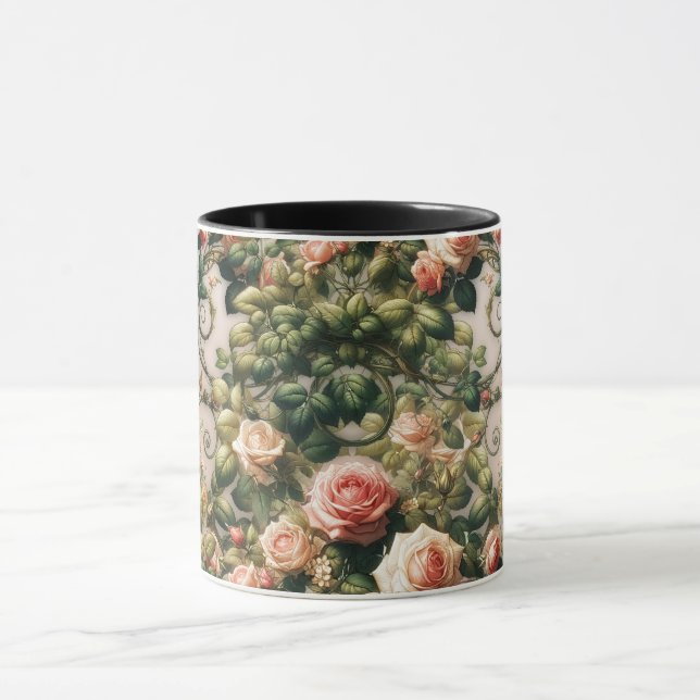 Mug Rose élégante aux vignes fleuries rose shabby chic (Centre)