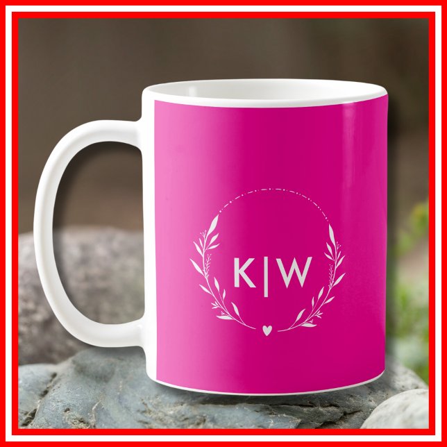 Mug Rose et Blanc | Monogramme Initiales Moderne (Pink and White | Modern Initials Monogram Coffee Mug)