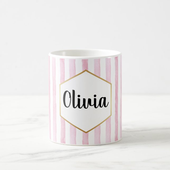 Mug Rose et blanc rayé personnalisé (Centre)