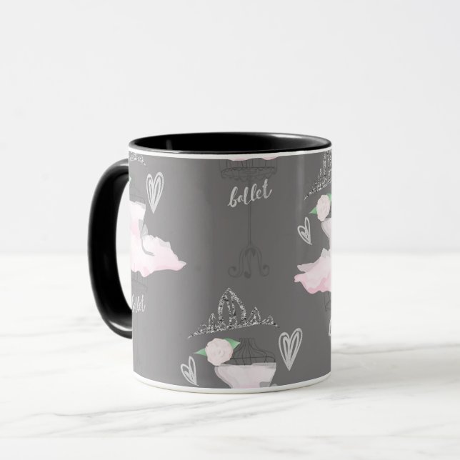 Mug Rose et gris, ballerines de couture, filles, chic  (Devant gauche)