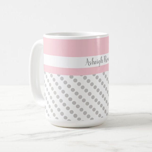 Mug rose et gris, Pois, personnalisées (Devant gauche)