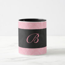 Rose et noir Monogramme Feminine Damask