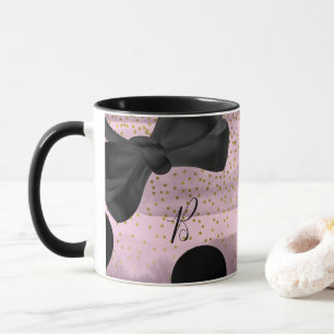Mug Rose et Or Noir à pois Chic Nœud Tendance Glamour