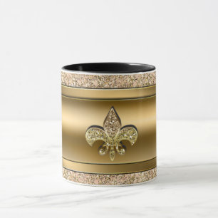 Mug Rose et Or Paillettes Pailleté Fleur de lis Chic
