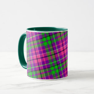 Mug Rose et vert sur motif carreau tartan violet