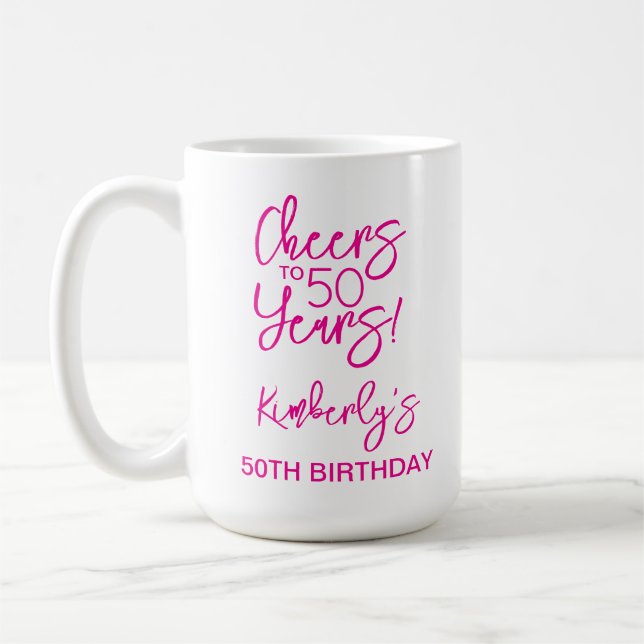 Mug Rose Fantaisiste Félicitations pour 50 Ans Anniver (Gauche)