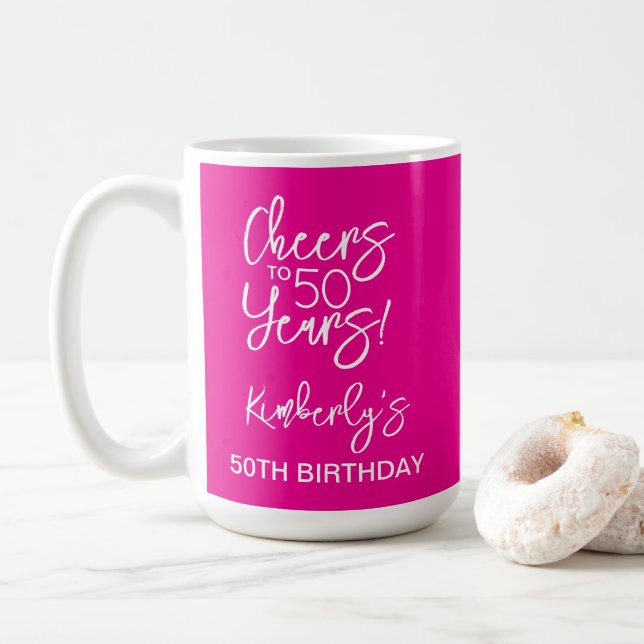 Mug Rose Fantaisiste Félicitations pour 50 Ans Anniver (Avec donut)