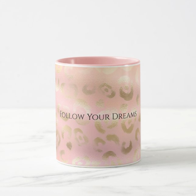 Mug Rose Féminin Doré Imprimé Léopard Animal  (Centre)