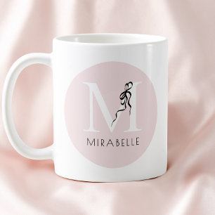 Mug Rose Féminin Élégant Nœud Noir Initial Mignon Mono