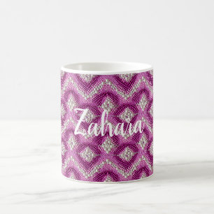 Mug Rose Féminin Violet Blanc Perles Zig Zag
