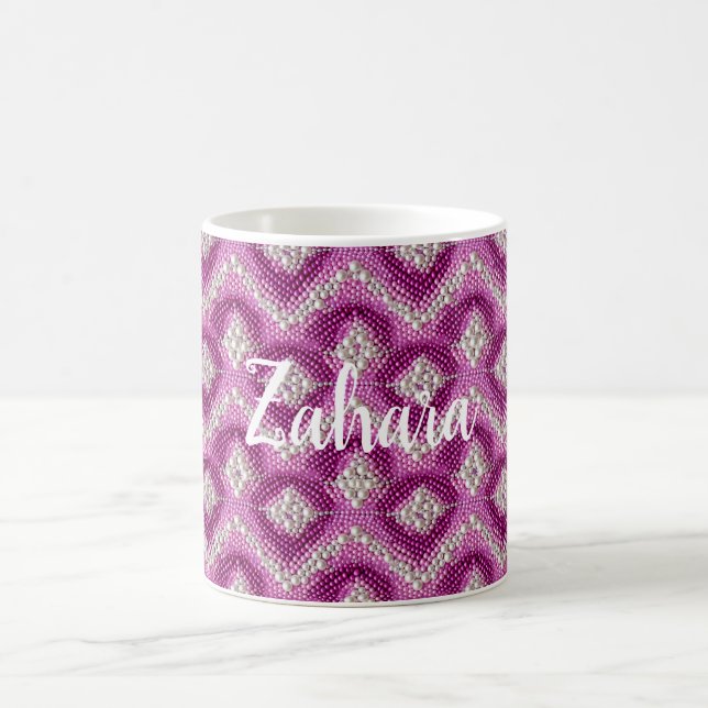 Mug Rose Féminin Violet Blanc Perles Zig Zag (Centre)