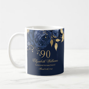 Mug Rose Fleurie Or Navy pour 90e Anniversaire