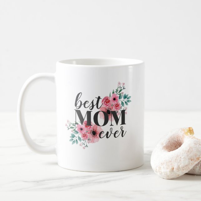 Mug Rose Floral Meilleure Maman Jamais Personnalisé (Avec donut)
