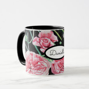 Mug Rose Floral Roses Vintage Jardin Femme Rose Noir