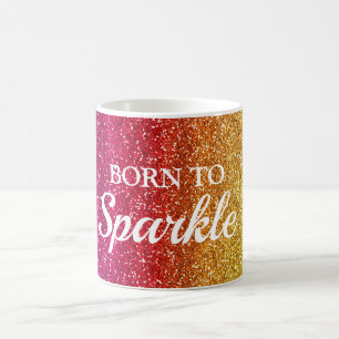 Mug Rose foncé scintillant et paillettes jaunes Née po