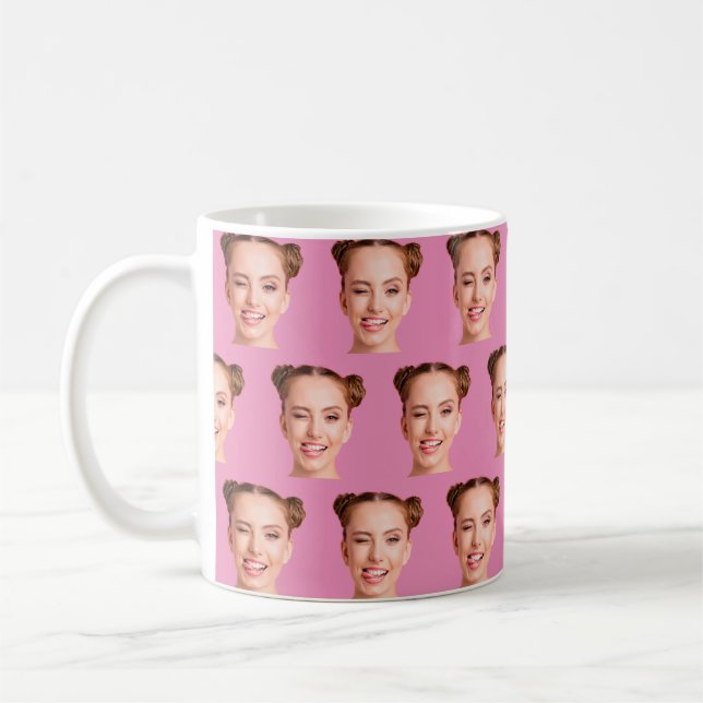 Mug Rose Funky Personnalisé Visage Coupé Femmes Photo (Gauche)