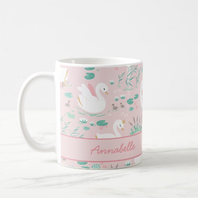 Mug Rose girly mignon cygne floral élégant beau (Gauche)