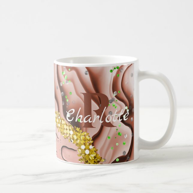 Mug Rose Gold Agate et gouttes d'eau |Monogramme Gold  (Droite)