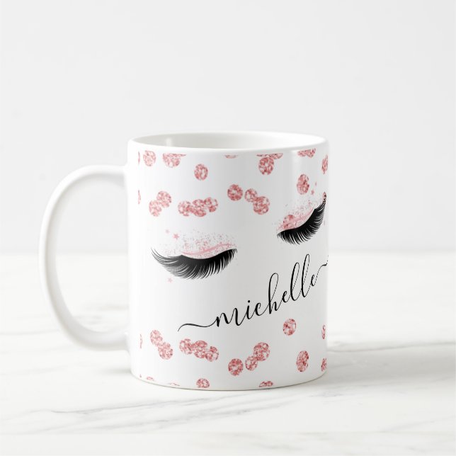 Mug Rose Gold Blush Pink Eyelashes Parties scintillant (Gauche)