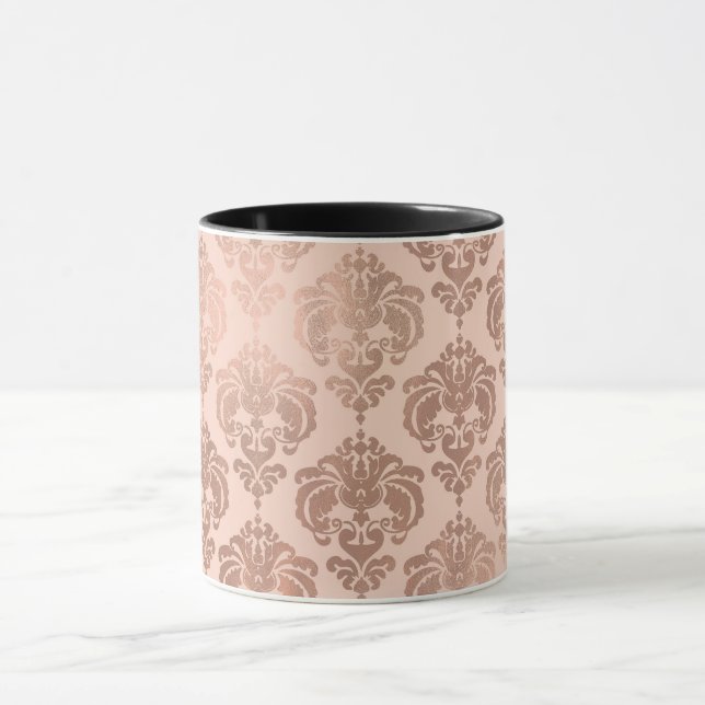 Mug Rose Gold Blush Rose Moderne Glamour Damassé (Centre)