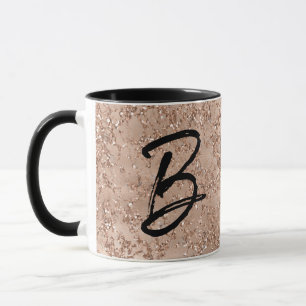 Mug Rose Gold Blush Rose Pailleté Monogrammé