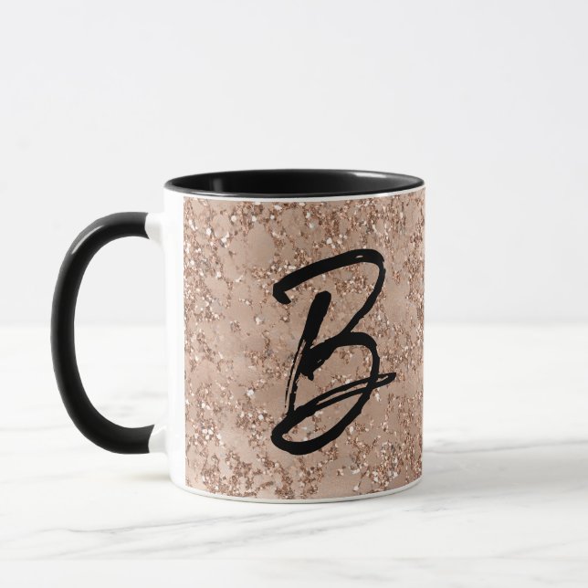 Mug Rose Gold Blush Rose Pailleté Monogrammé (Gauche)