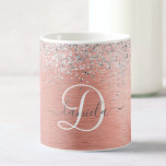 Mug Rose Gold brossé Parties scintillant métallique No<br><div class="desc">Personnalisez facilement ce design chic et branché de tasse à café avec une jolie parties scintillant brillante en argent sur un arrière - plan métallique brossé en or rose.</div>